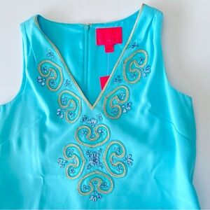 NWT Lilly Pulitzer Dress sleeveless embroidered & jewels turquoise dress